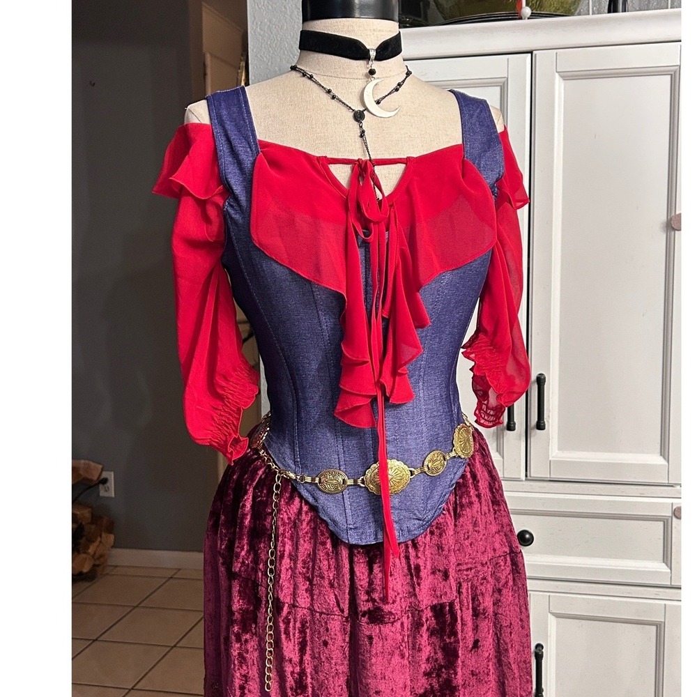 Red Chiffon Blouse Large Fairycore Renaissance Ruffle Flowy Stretchy LARGE